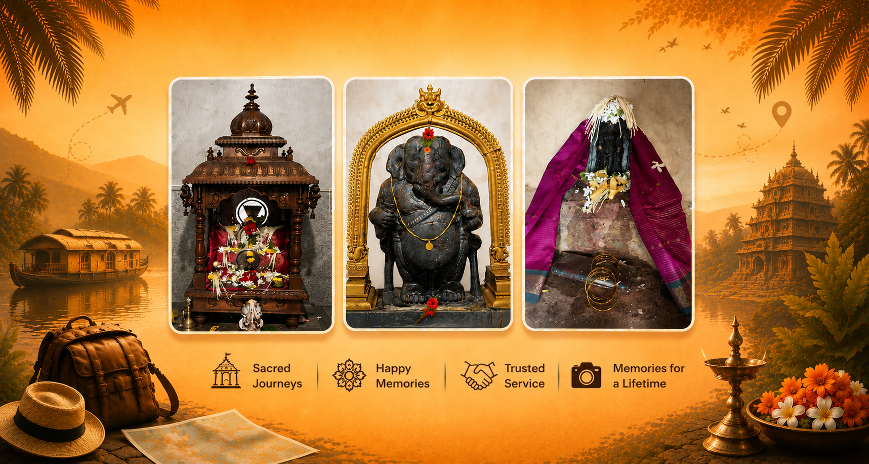 Ganesha idol, adorned deity and temple shrine – sacred travel